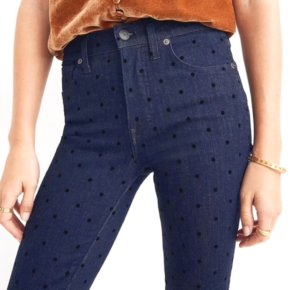 MADEWELL 9" High-Rise Skinny Jeans Flocked Dots Edition Size 29 - Picture 1 of 16